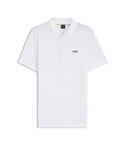 Boss Cotton Piqu Polo Shirt With All Over Print White