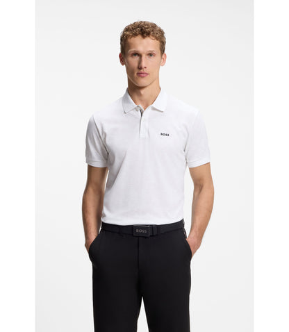 Boss Cotton Piqu Polo Shirt With All Over Print White