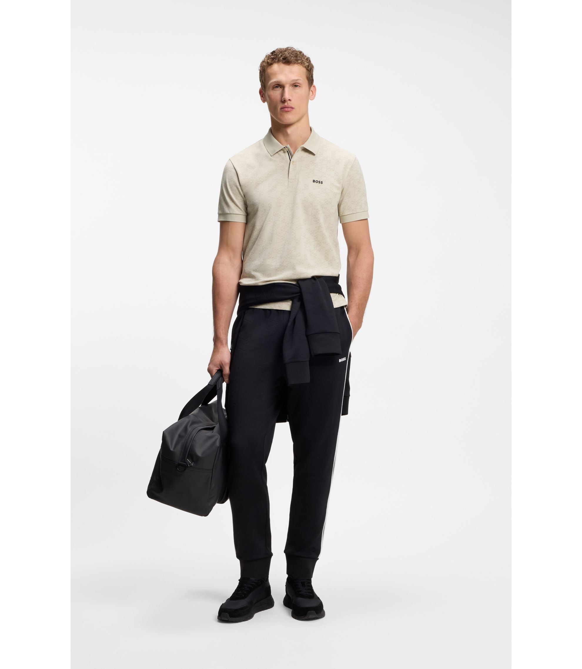 Boss Cotton Piqu Polo Shirt With All Over Print Light Beige