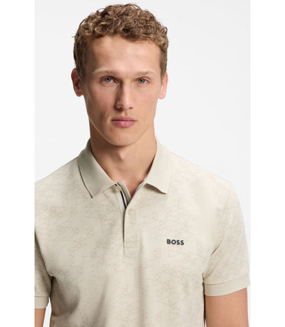 Boss Cotton Piqu Polo Shirt With All Over Print Light Beige