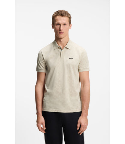 Boss Cotton Piqu Polo Shirt With All Over Print Light Beige