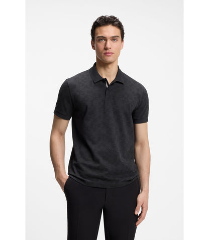 Boss Cotton Piqu Polo Shirt With All Over Print Dark Blue