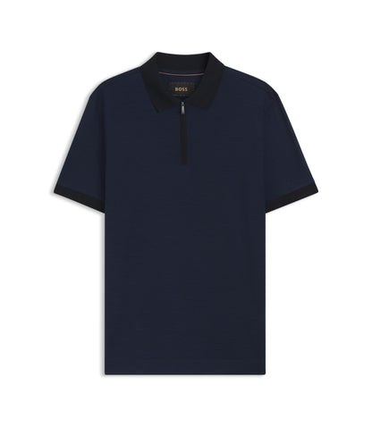 Boss Regular Fit Polo Shirt In Wool With Zipper Placket Light Blue