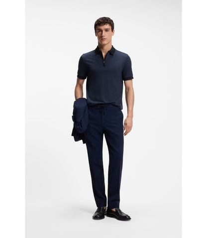 Boss Regular Fit Polo Shirt In Wool With Zipper Placket Light Blue