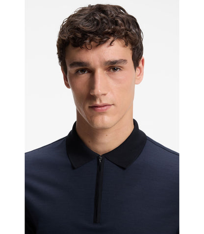 Boss Regular Fit Polo Shirt In Wool With Zipper Placket Light Blue
