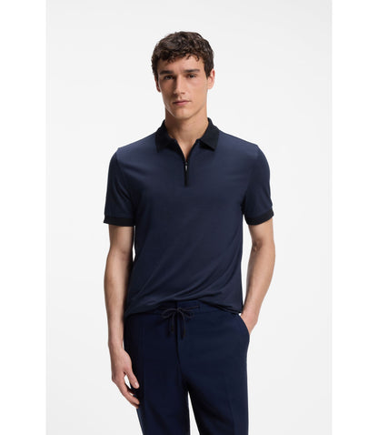 Boss Regular Fit Polo Shirt In Wool With Zipper Placket Light Blue
