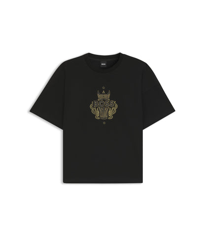 Boss Year Of The Horse Logo Artwork T Shirt In Cotton Jersey Black