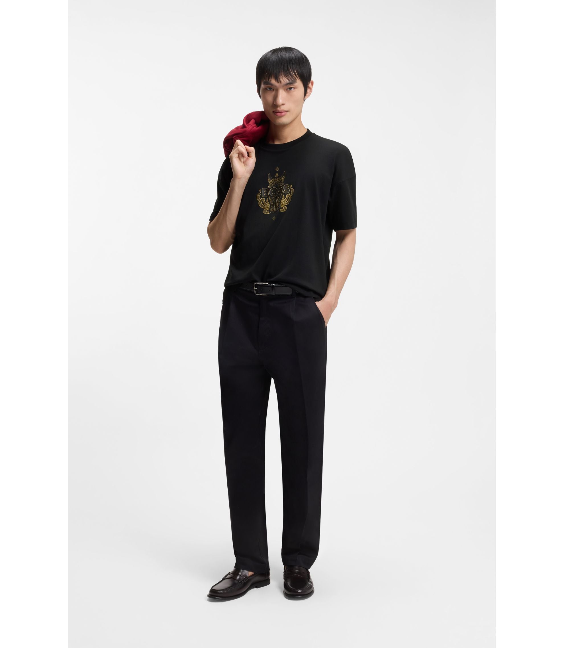 Boss Year Of The Horse Logo Artwork T Shirt In Cotton Jersey Black