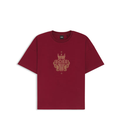 Boss Year Of The Horse Logo Artwork T Shirt In Cotton Jersey Red