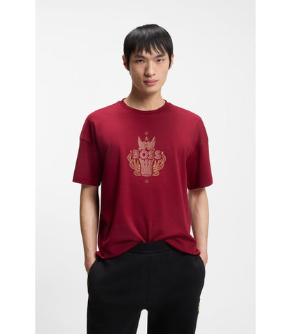 Boss Year Of The Horse Logo Artwork T Shirt In Cotton Jersey Red