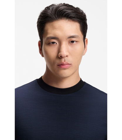 Boss Luxe Travel Wool T Shirt With Fk Collar Light Blue
