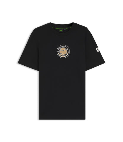 Boss Relaxed Fit T Shirt In Cotton With Tennis Artwork Black