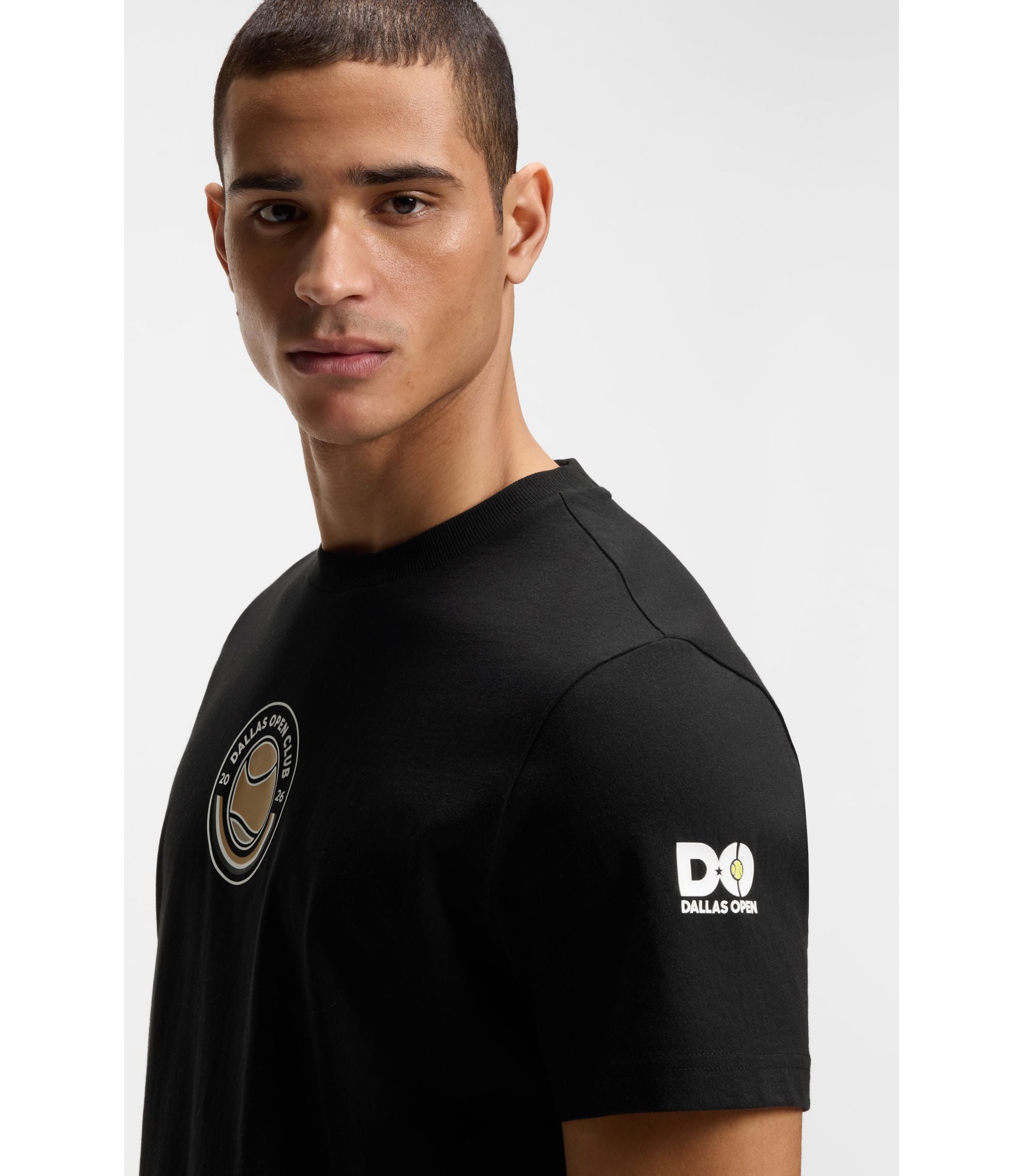 Boss Relaxed Fit T Shirt In Cotton With Tennis Artwork Black