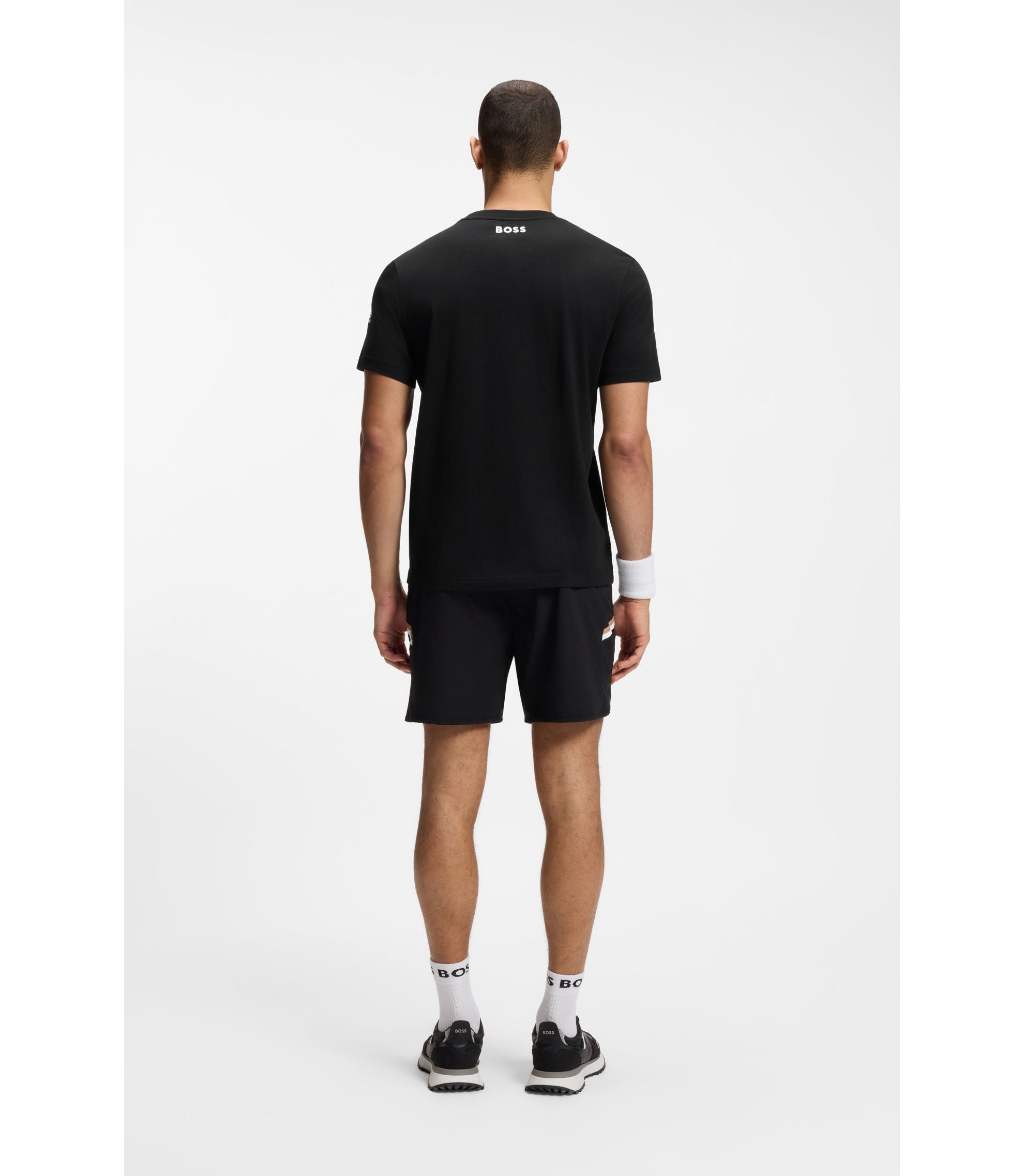 Boss Relaxed Fit T Shirt In Cotton With Tennis Artwork Black