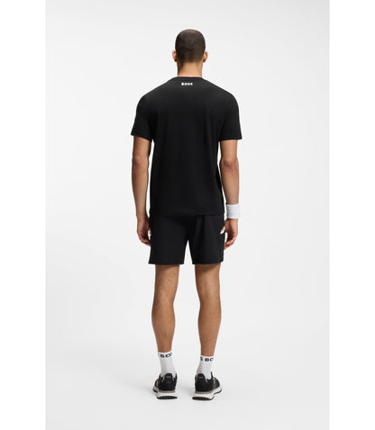 Boss Relaxed Fit T Shirt In Cotton With Tennis Artwork Black