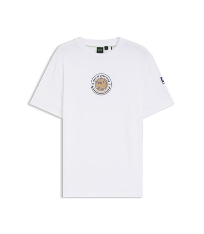 Boss Relaxed Fit T Shirt In Cotton With Tennis Artwork White