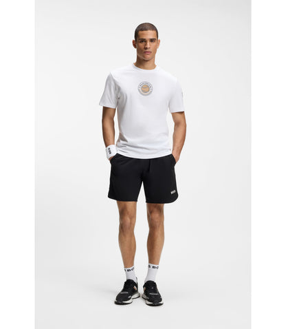 Boss Relaxed Fit T Shirt In Cotton With Tennis Artwork White