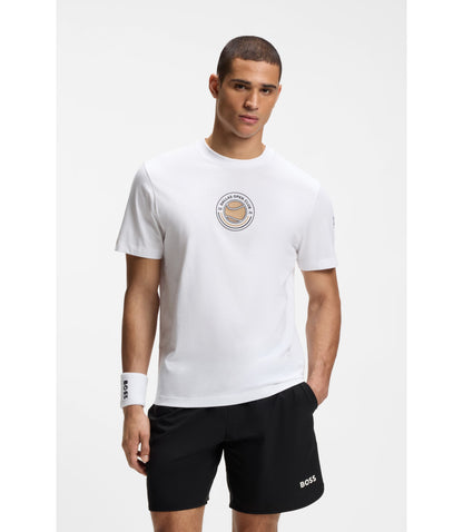 Boss Relaxed Fit T Shirt In Cotton With Tennis Artwork White