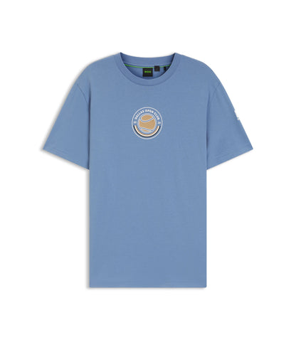 Boss Relaxed Fit T Shirt In Cotton With Tennis Artwork Light Blue