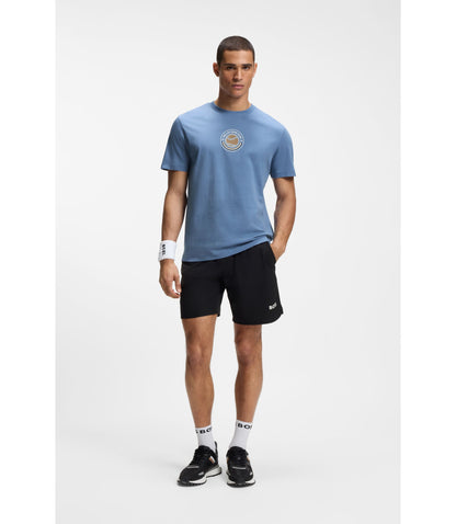Boss Relaxed Fit T Shirt In Cotton With Tennis Artwork Light Blue