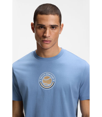 Boss Relaxed Fit T Shirt In Cotton With Tennis Artwork Light Blue