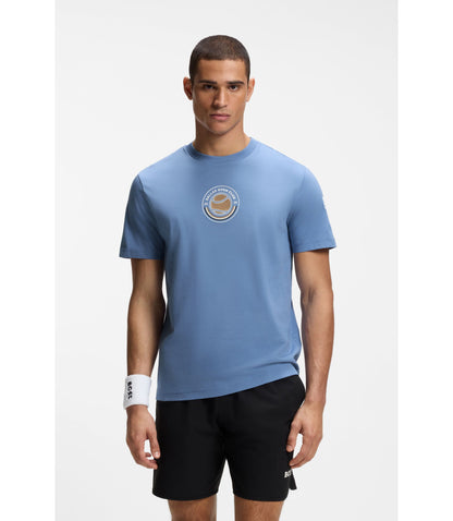 Boss Relaxed Fit T Shirt In Cotton With Tennis Artwork Light Blue