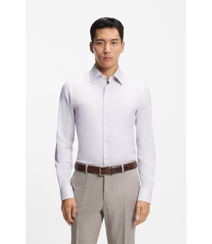 Boss Slim Fit Shirt In Structured Italian Made Cotton Khaki