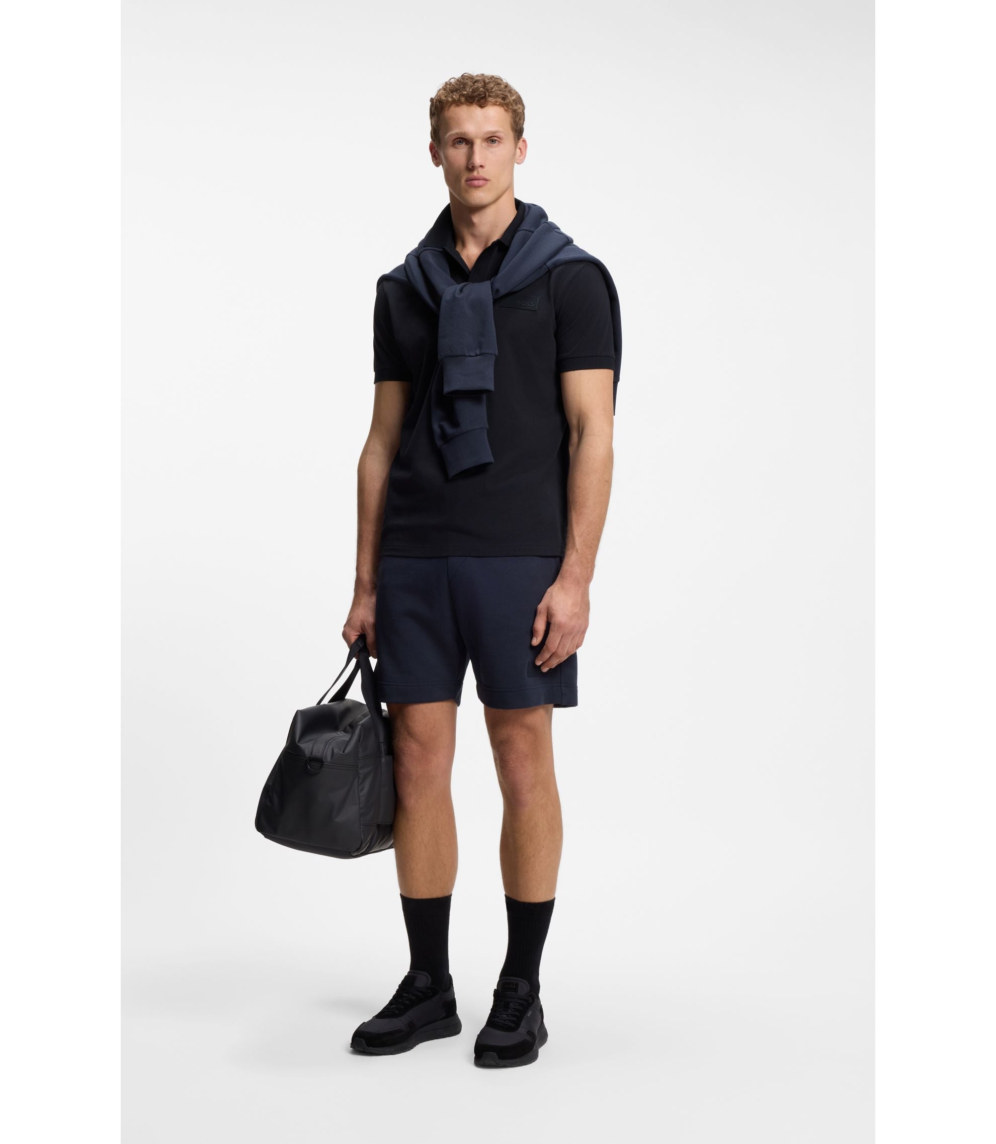 Boss Paddy Polo Shirt With Structured Logo Patch Dark Blue
