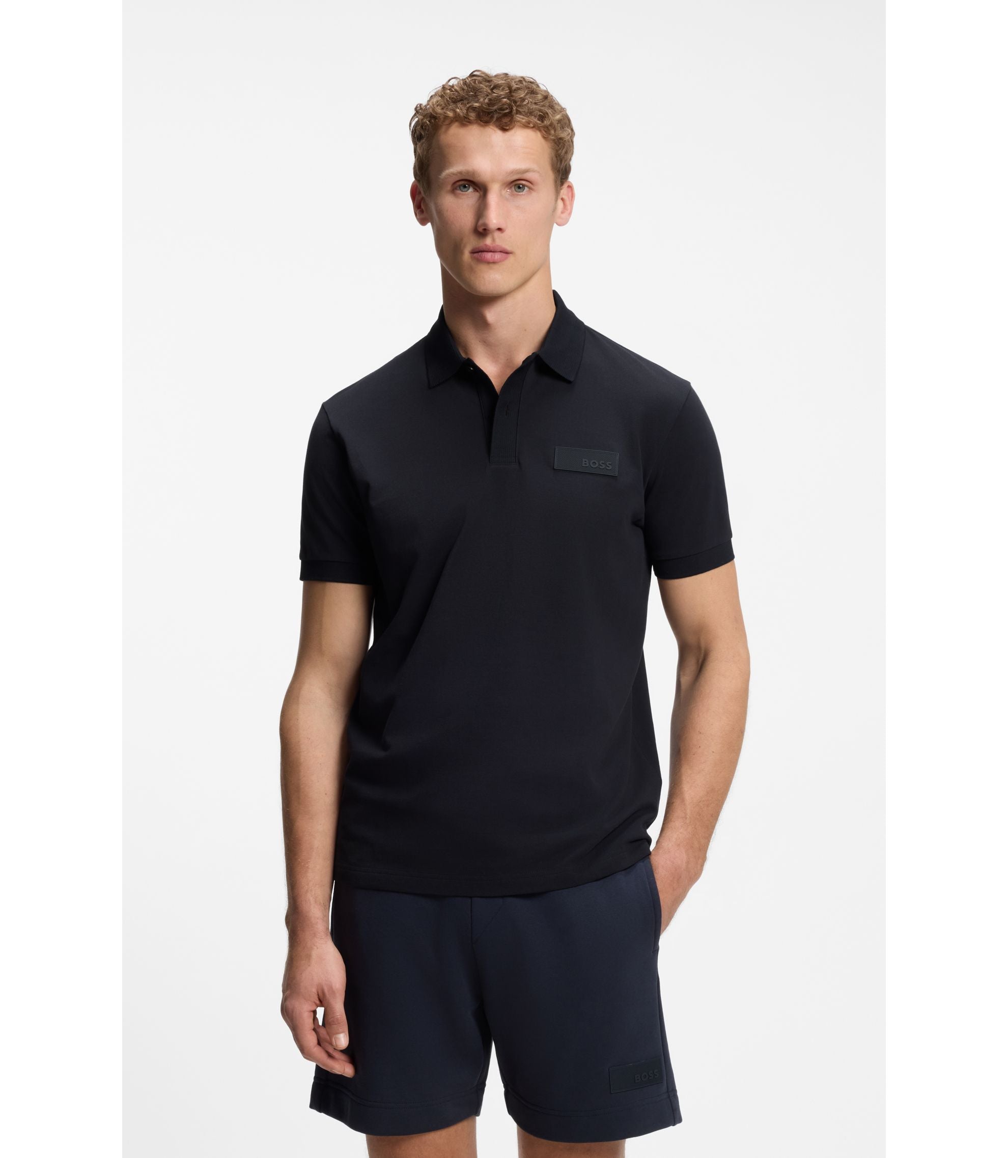 Boss Paddy Polo Shirt With Structured Logo Patch Dark Blue