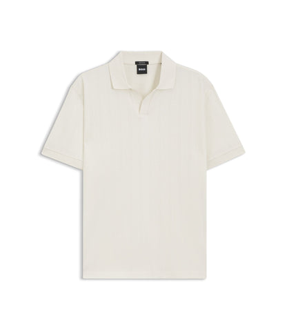 Boss Cotton Jacquard Polo Shirt With Johnny Collar White