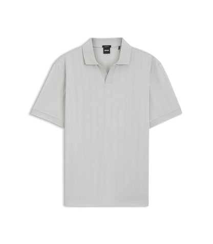 Boss Cotton Jacquard Polo Shirt With Johnny Collar Light Blue