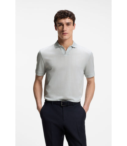 Boss Cotton Jacquard Polo Shirt With Johnny Collar Light Blue