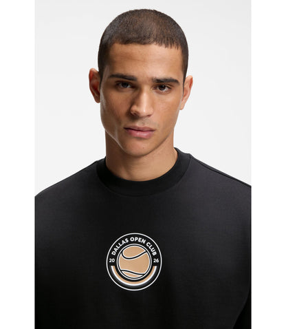 Boss Cotton Terry Sweatshirt With Tennis Artwork Black