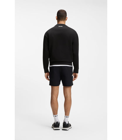 Boss Cotton Terry Sweatshirt With Tennis Artwork Black