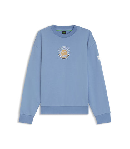 Boss Cotton Terry Sweatshirt With Tennis Artwork Light Blue