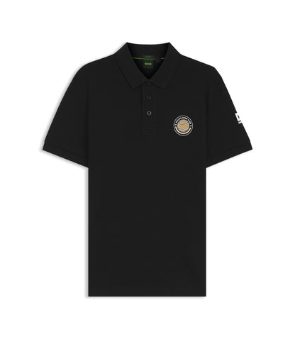 Boss Cotton Piqu Polo Shirt With Tennis Artwork Black