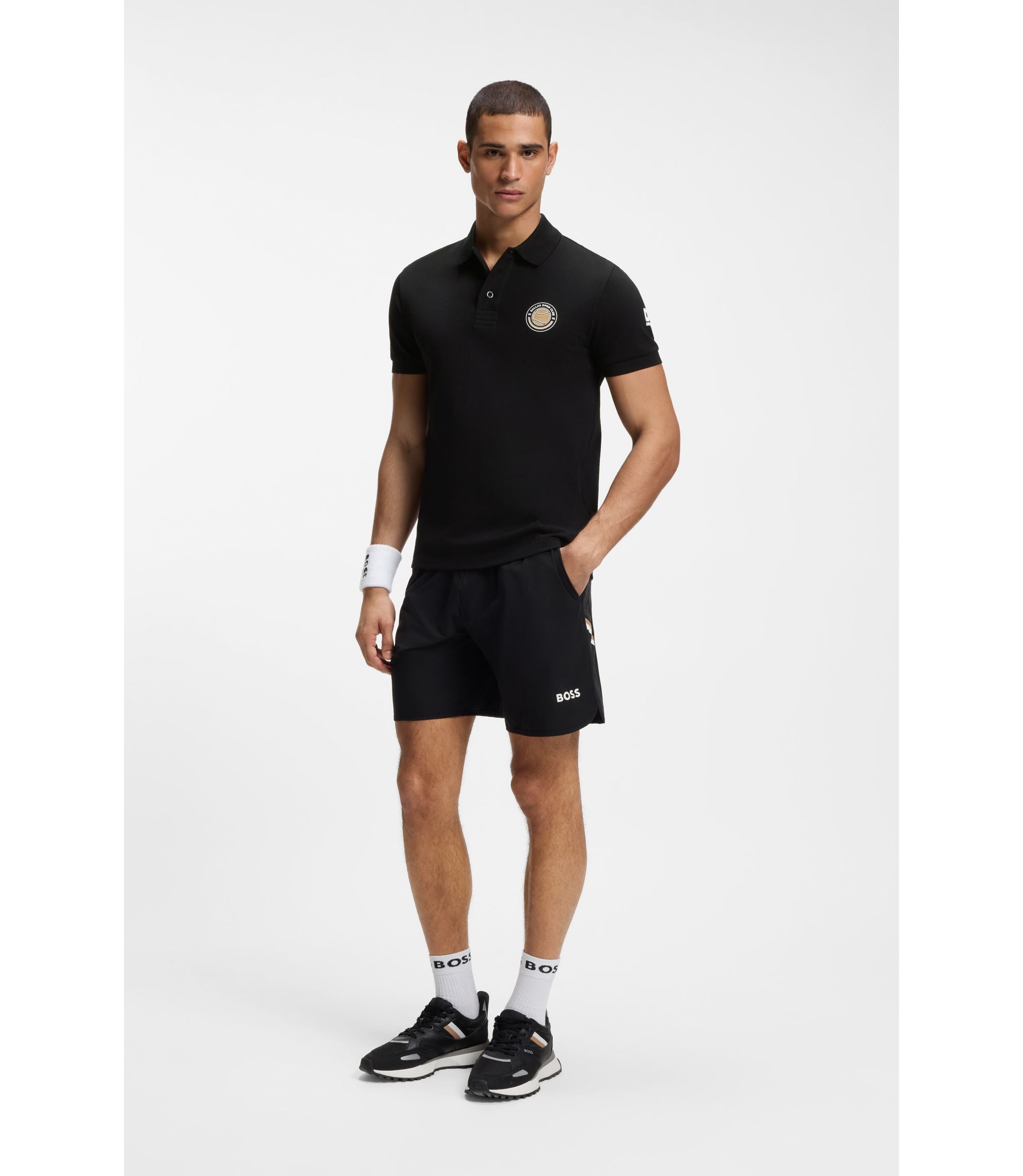 Boss Cotton Piqu Polo Shirt With Tennis Artwork Black