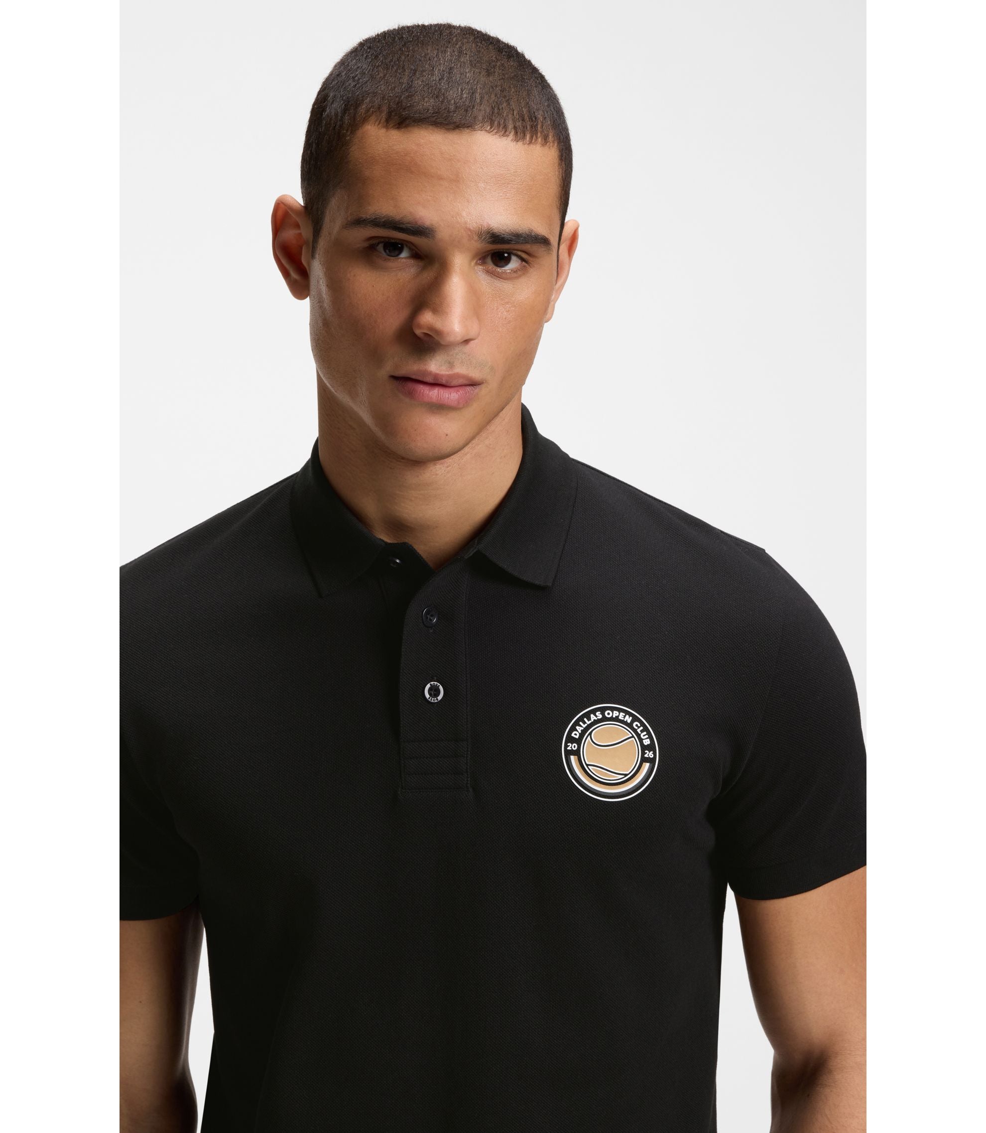 Boss Cotton Piqu Polo Shirt With Tennis Artwork Black