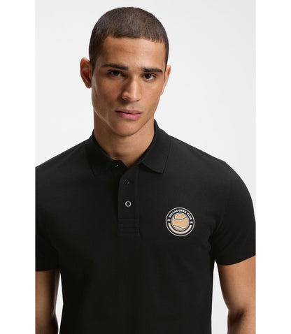 Boss Cotton Piqu Polo Shirt With Tennis Artwork Black