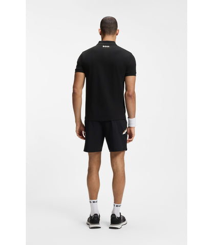 Boss Cotton Piqu Polo Shirt With Tennis Artwork Black