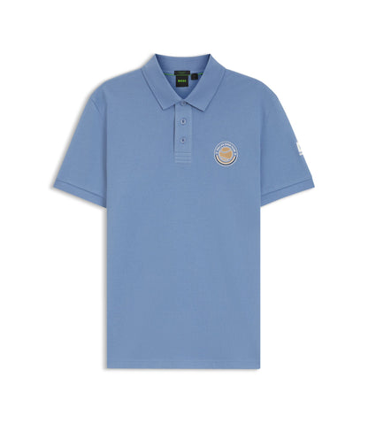 Boss Cotton Piqu Polo Shirt With Tennis Artwork Light Blue