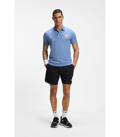 Boss Cotton Piqu Polo Shirt With Tennis Artwork Light Blue