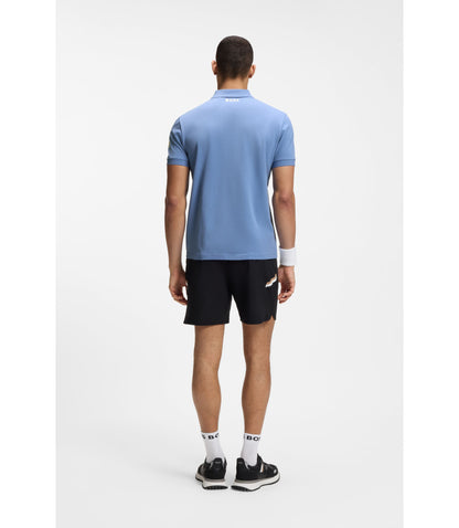 Boss Cotton Piqu Polo Shirt With Tennis Artwork Light Blue