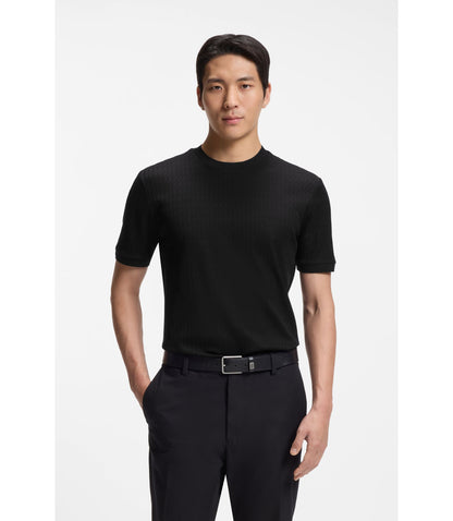 Boss Geometric Jacquard T Shirt In Cotton Black