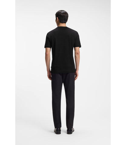 Boss Geometric Jacquard T Shirt In Cotton Black