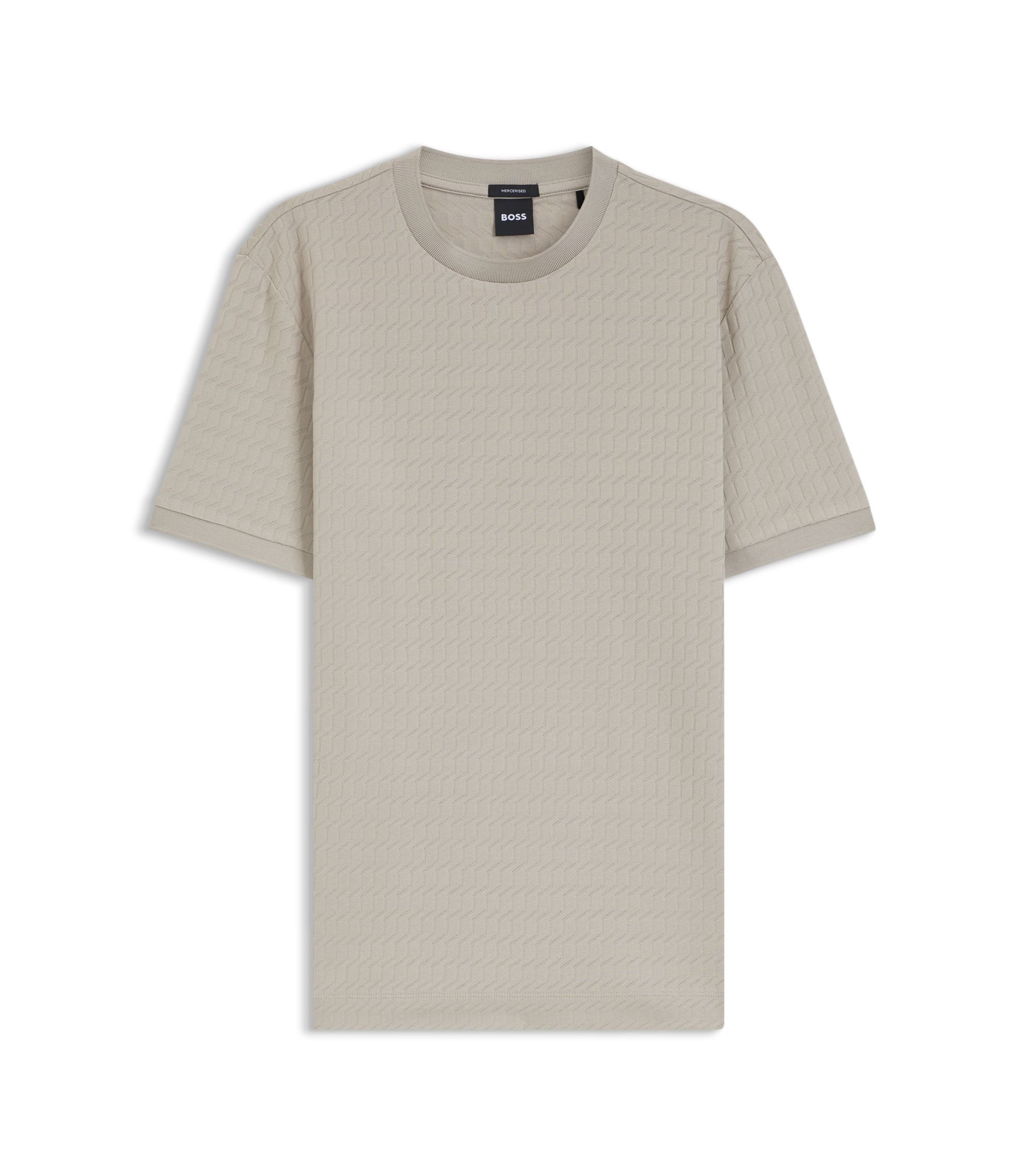 Boss Geometric Jacquard T Shirt In Cotton Light Beige