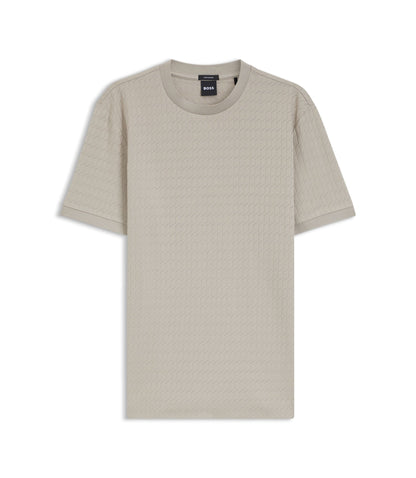 Boss Geometric Jacquard T Shirt In Cotton Light Beige
