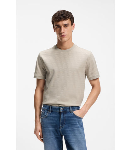 Boss Geometric Jacquard T Shirt In Cotton Light Beige