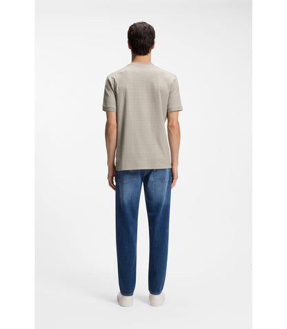 Boss Geometric Jacquard T Shirt In Cotton Light Beige