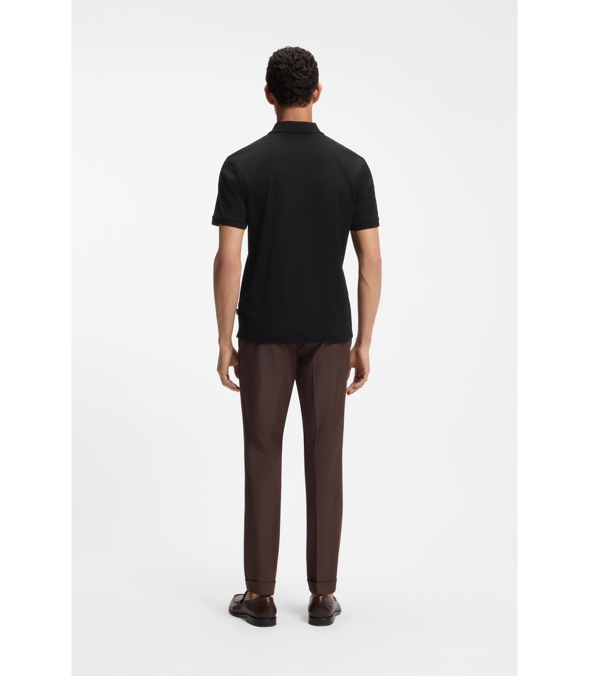 Boss Geometric Jacquard Polo Shirt In Cotton Black